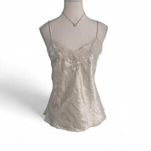 Cinema Etolie Vintage Satin White Fairy Core Y2K Top Baby Pink Floral Size Large